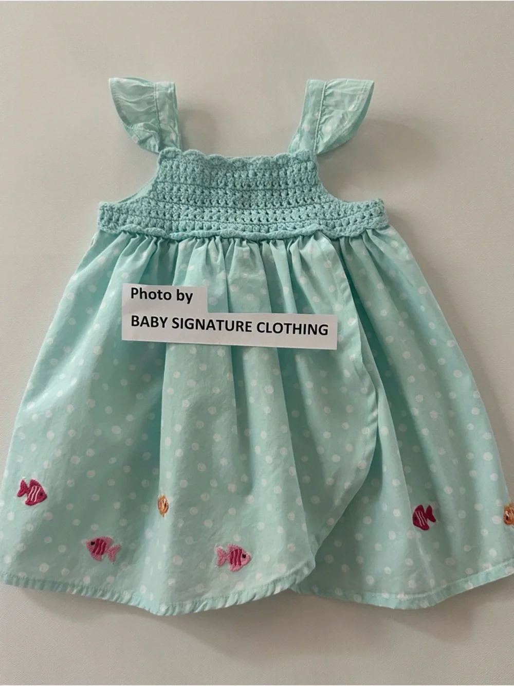 Gymboree 3-6 Months Baby Girl Polka Dot Sundress Fish Embroidery